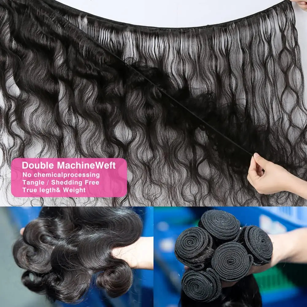 Body Wave Bundles Human Hair With Frontal Natural Remy Human Hair Extensions 3 Bundles With13x4 Transparent Lace Frontal Closure