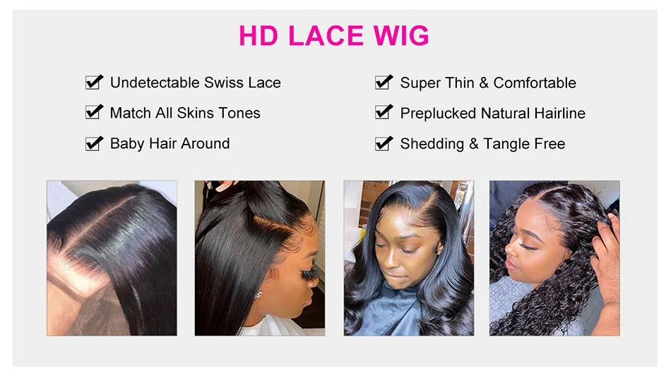 13x6 HD Lace Frontal Human Hair Wigs Pre Plucked For Women Peruvian Bone Straight Remy Human Hair Wigs HD Lace Front Wigs 180%