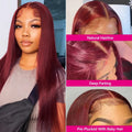 Tuneful Premium 13x6 99J Burgundy Colored Human Hair Lace Front Wigs 180% HD Lace Frontal Wigs Bone Straight Human Hair Wig