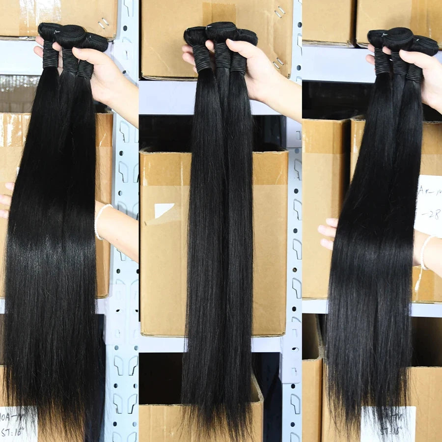 FDX 32 34 36 38 40 Inch Silky Straight Hair Bundles Brazilian Hair Straight Human Hair Bundles Natural Hair Sew-in Hair Weaves