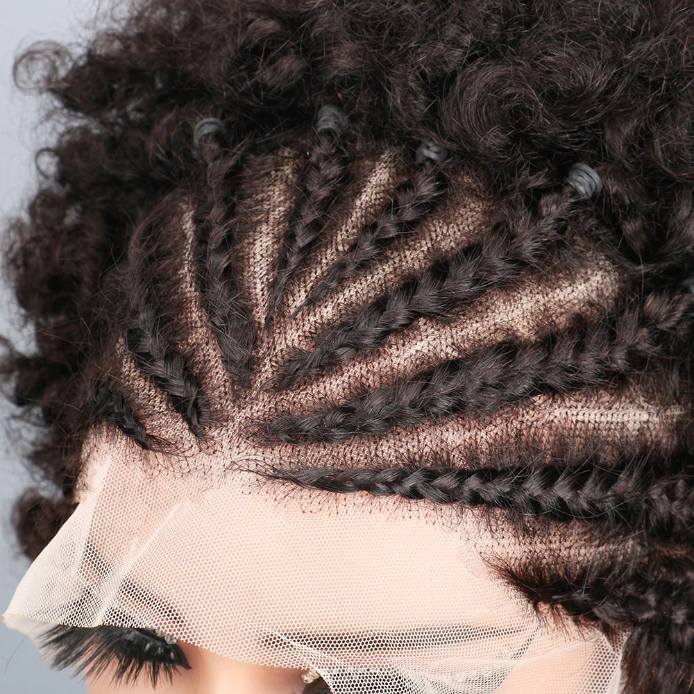 13X4 Afro Kinky Curly Wave Bob Lace Front Braided Wig Brazilian Remy Human Hair Lace Natural Hairline Human Hair Wig