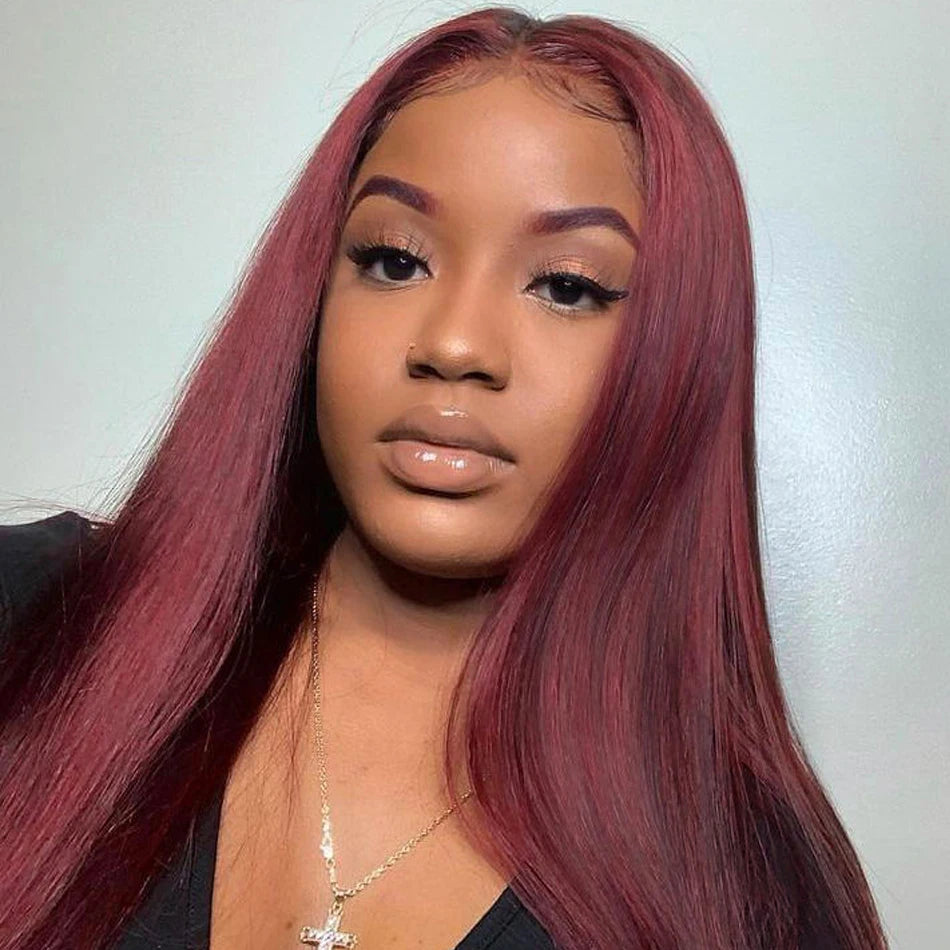 Tuneful Premium 13x6 99J Burgundy Colored Human Hair Lace Front Wigs 180% HD Lace Frontal Wigs Bone Straight Human Hair Wig