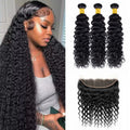 28 30 32 Inches Deep Wave Bundles With Frontal 13x4 Lace Brazilian Remy Hair Bundles for Black Women Lace Closure With Bundle