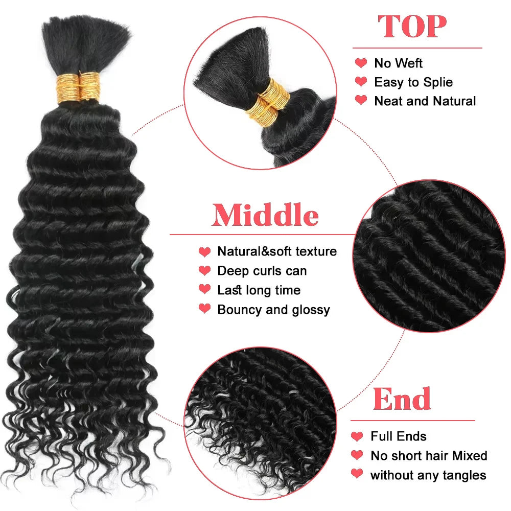 Human Braiding Hair Deep Wave Bulk for Braiding No Weft Deep Curly Braiding Hair for Boho Braids Brazilian Virgin Human Hair