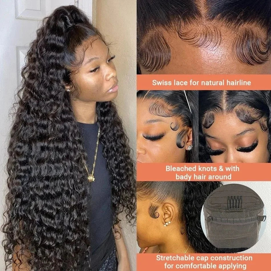 250% Real Density Deep Wave Lace Front Wig 13x6 Hd Lace Frontal Wig 13x4 Curly ≥98% Human Hair Wigs For Women 360 PrePlucked Wig