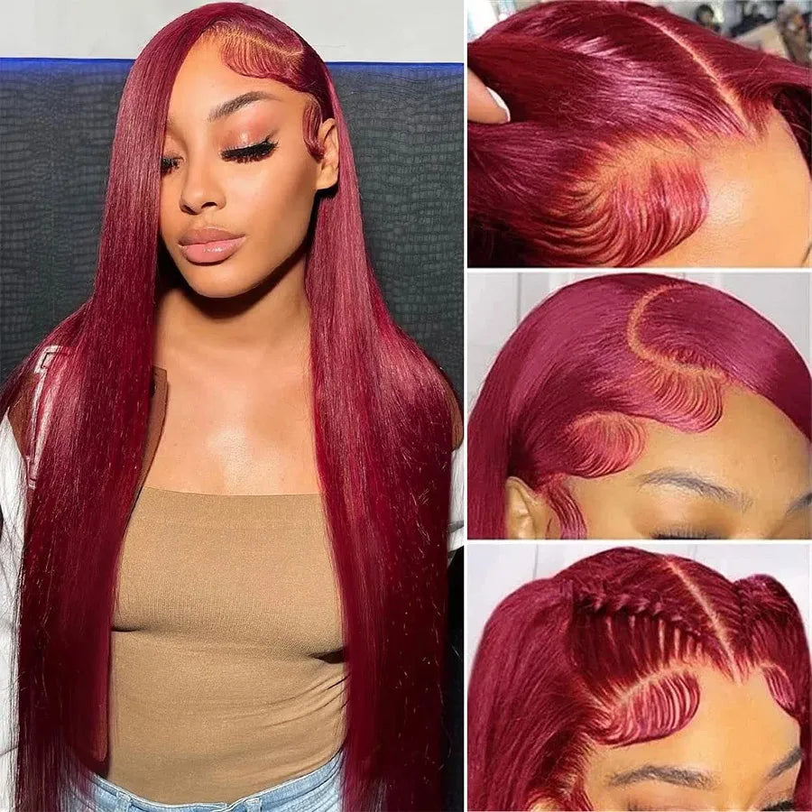 Tuneful Premium 13x6 99J Burgundy Colored Human Hair Lace Front Wigs 180% HD Lace Frontal Wigs Bone Straight Human Hair Wig