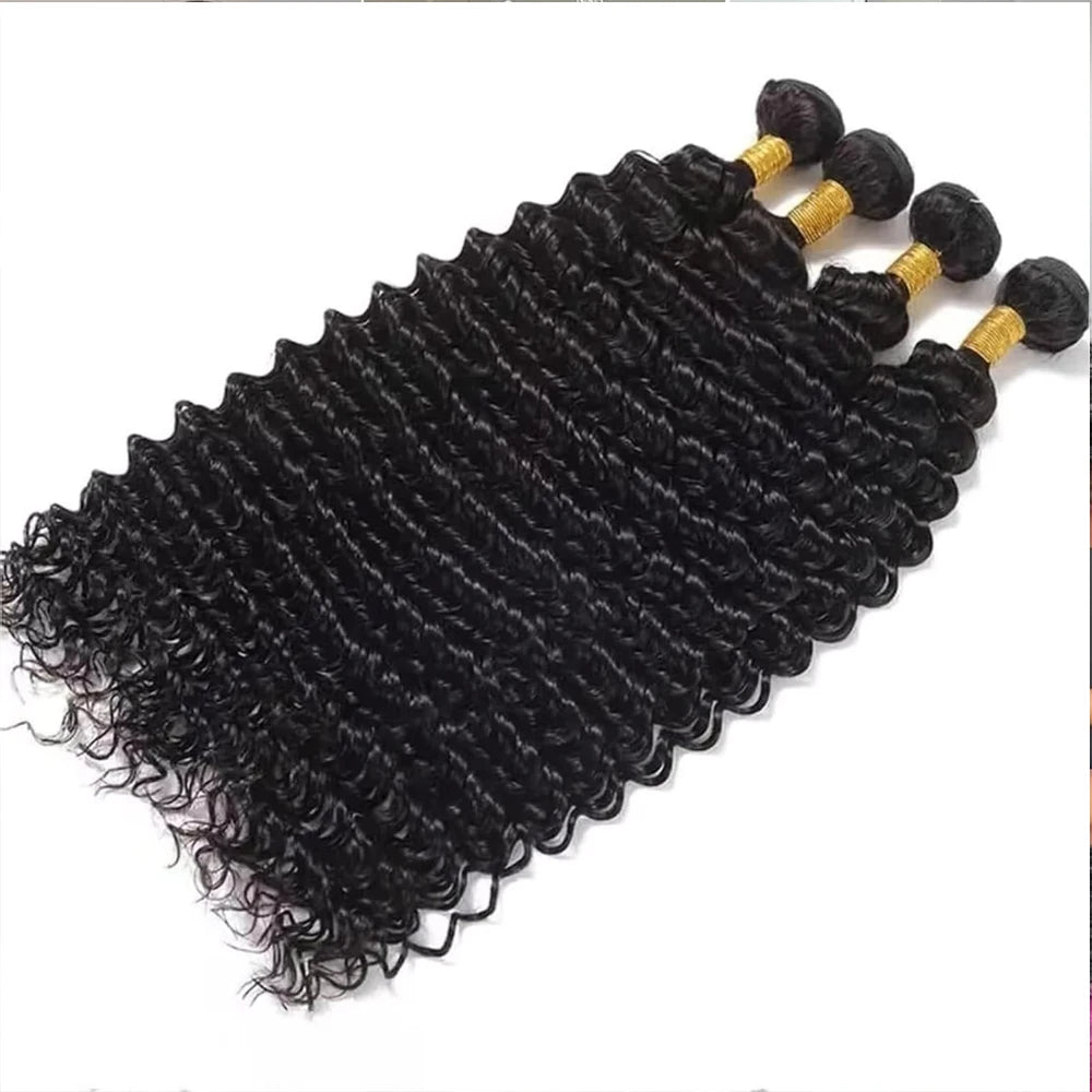 Deep Wave Brazilian Human Hair Bundles 28 30 inch Virgin Hair 3 4 Bundles For Women Sew In Quick Curly Weave Raw Hair Extensions