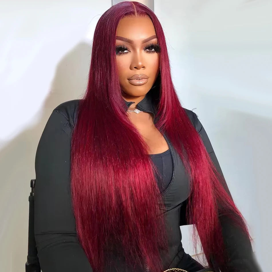 Tuneful Premium 13x6 99J Burgundy Colored Human Hair Lace Front Wigs 180% HD Lace Frontal Wigs Bone Straight Human Hair Wig