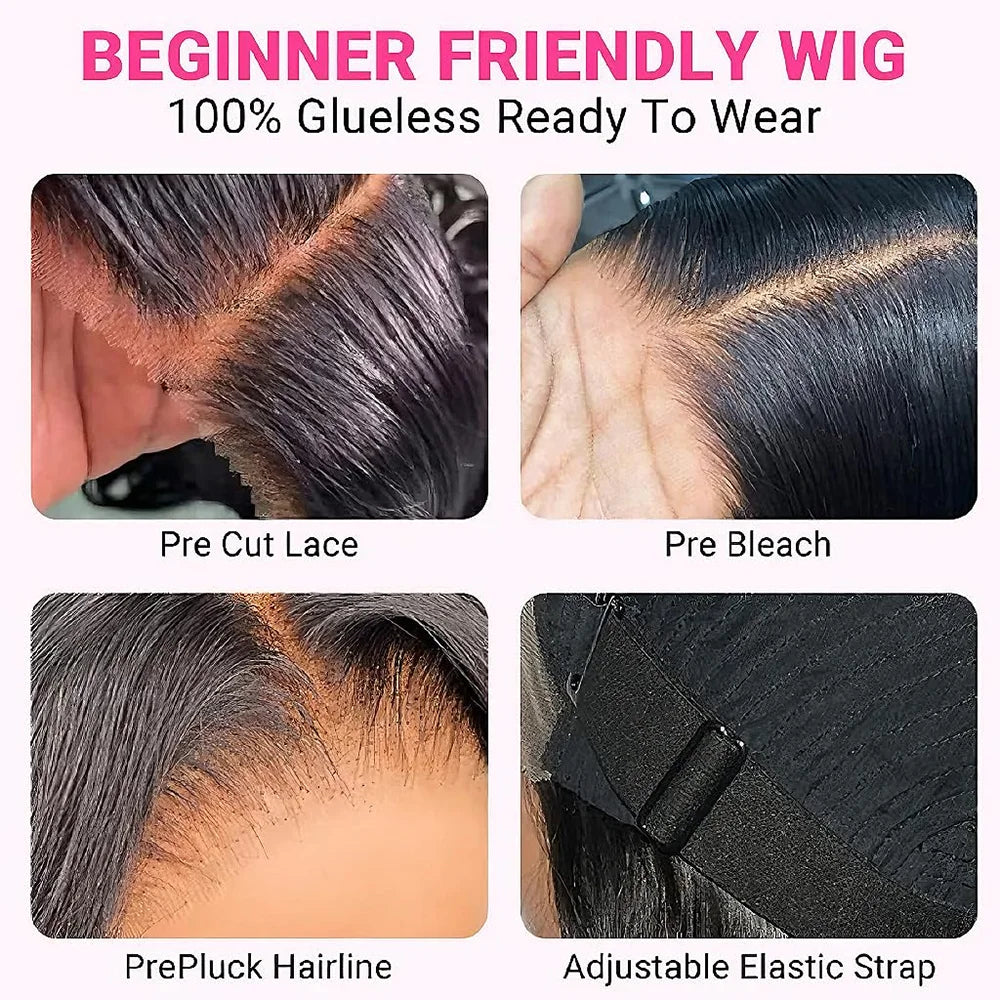 Glueless Bob Wigs Human Hair Ready To Wear Bone Straight Human Hair 100% Short Wigs Pre Cut 4x4 6x4 Lace Closure Wig No Glue Wig