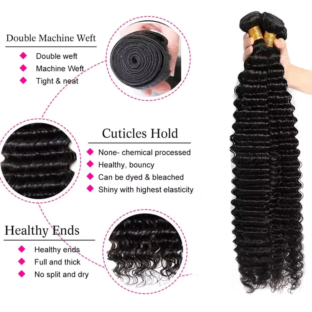 Deep Wave Brazilian Human Hair Bundles 28 30 inch Virgin Hair 3 4 Bundles For Women Sew In Quick Curly Weave Raw Hair Extensions