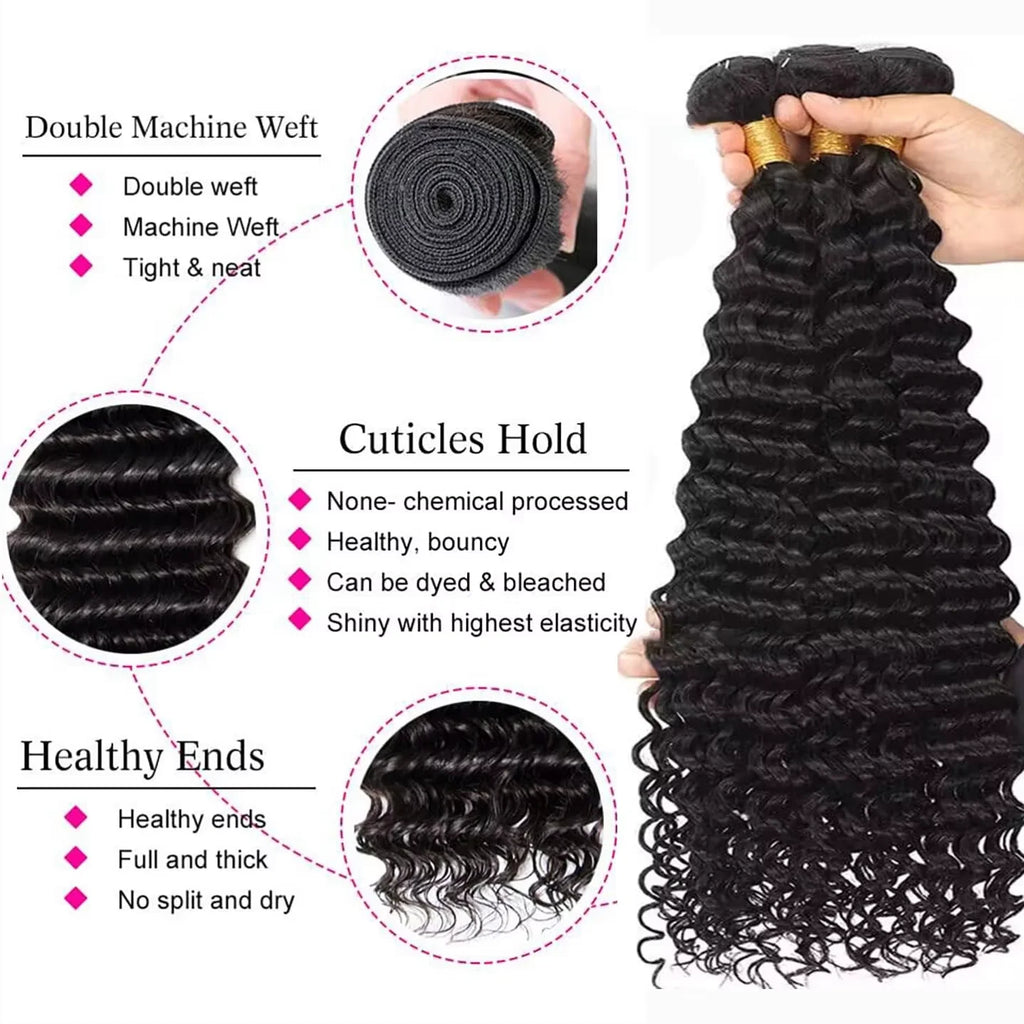 Deep Wave Brazilian Human Hair Bundles 28 30 inch Virgin Hair 3 4 Bundles For Women Sew In Quick Curly Weave Raw Hair Extensions