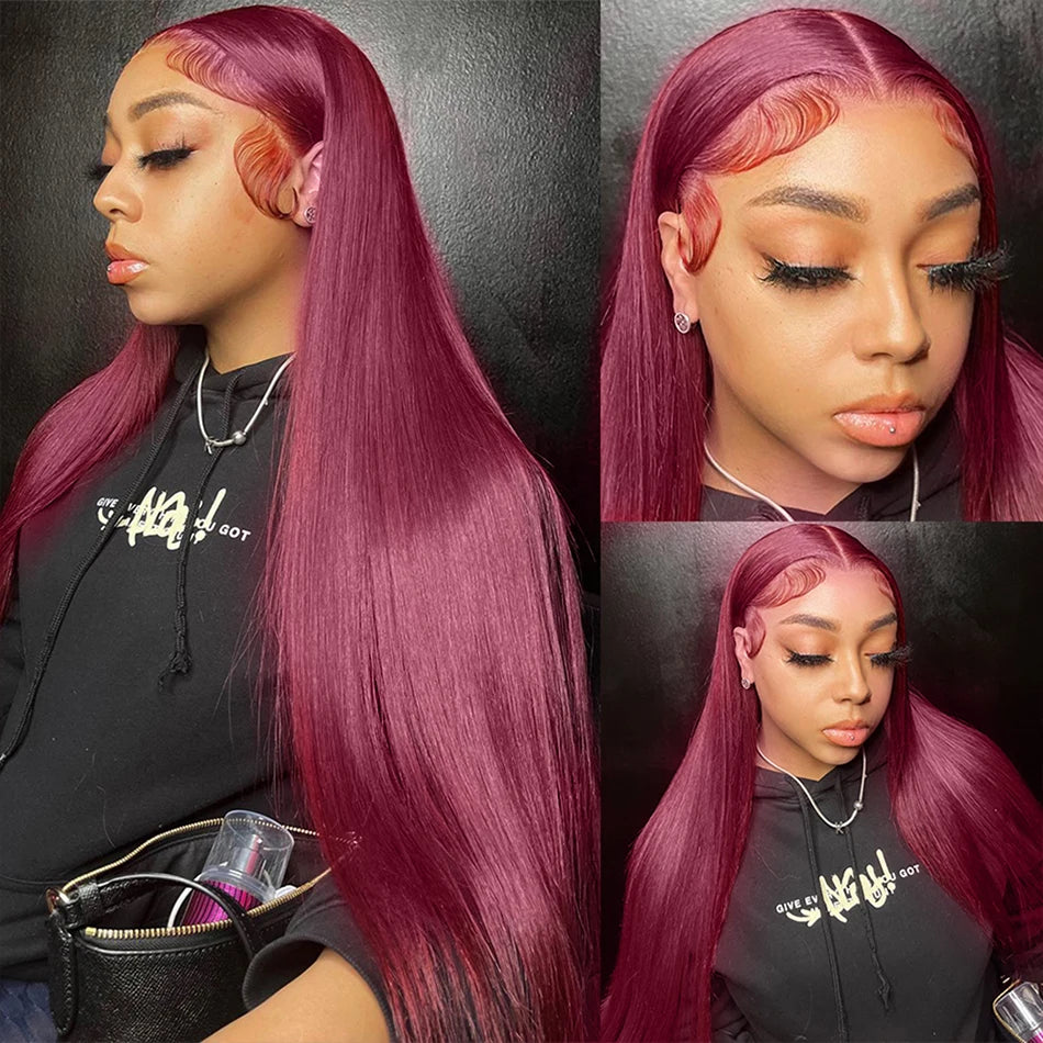 Tuneful Premium 13x6 99J Burgundy Colored Human Hair Lace Front Wigs 180% HD Lace Frontal Wigs Bone Straight Human Hair Wig