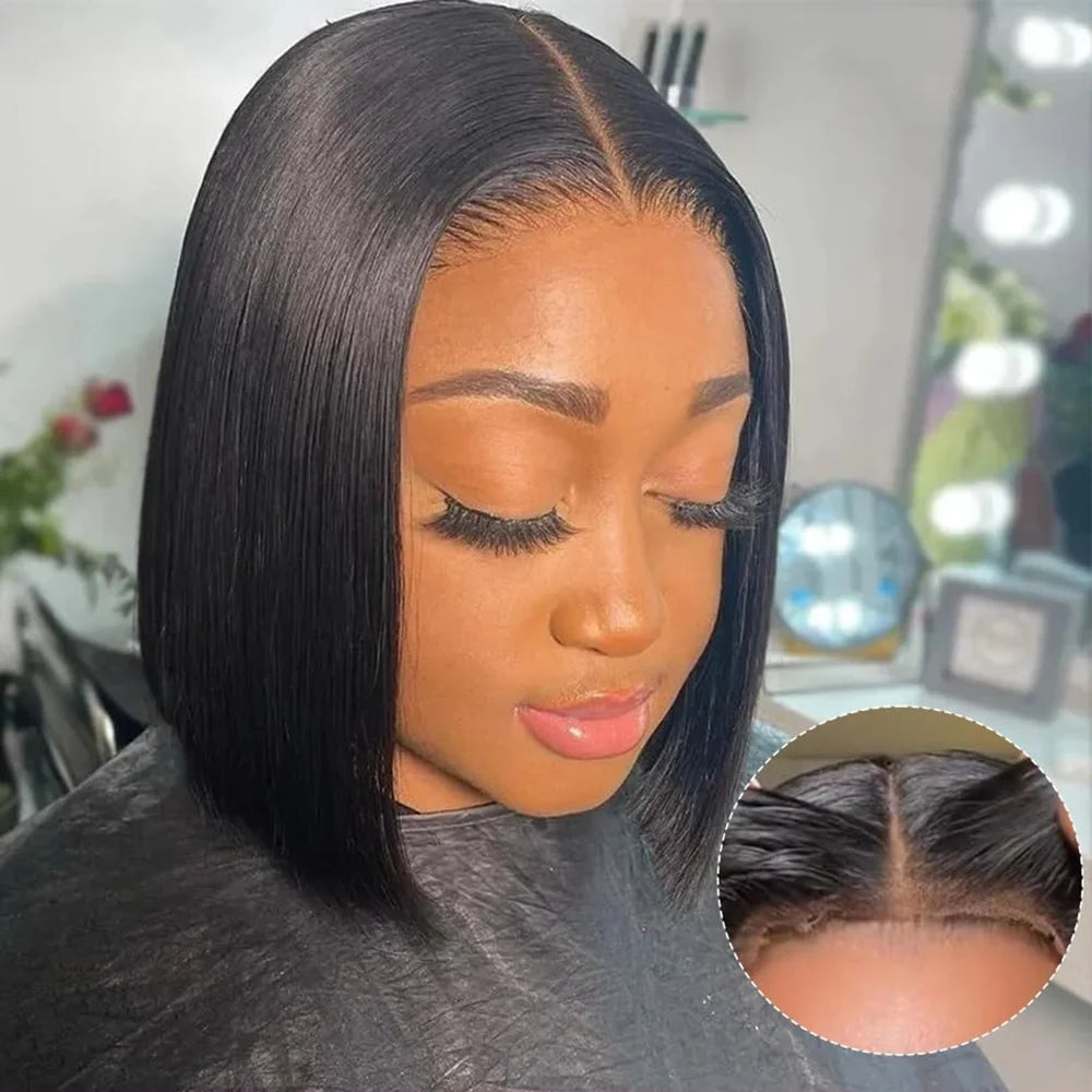 Glueless Bob Wigs Human Hair Ready To Wear Bone Straight Human Hair 100% Short Wigs Pre Cut 4x4 6x4 Lace Closure Wig No Glue Wig