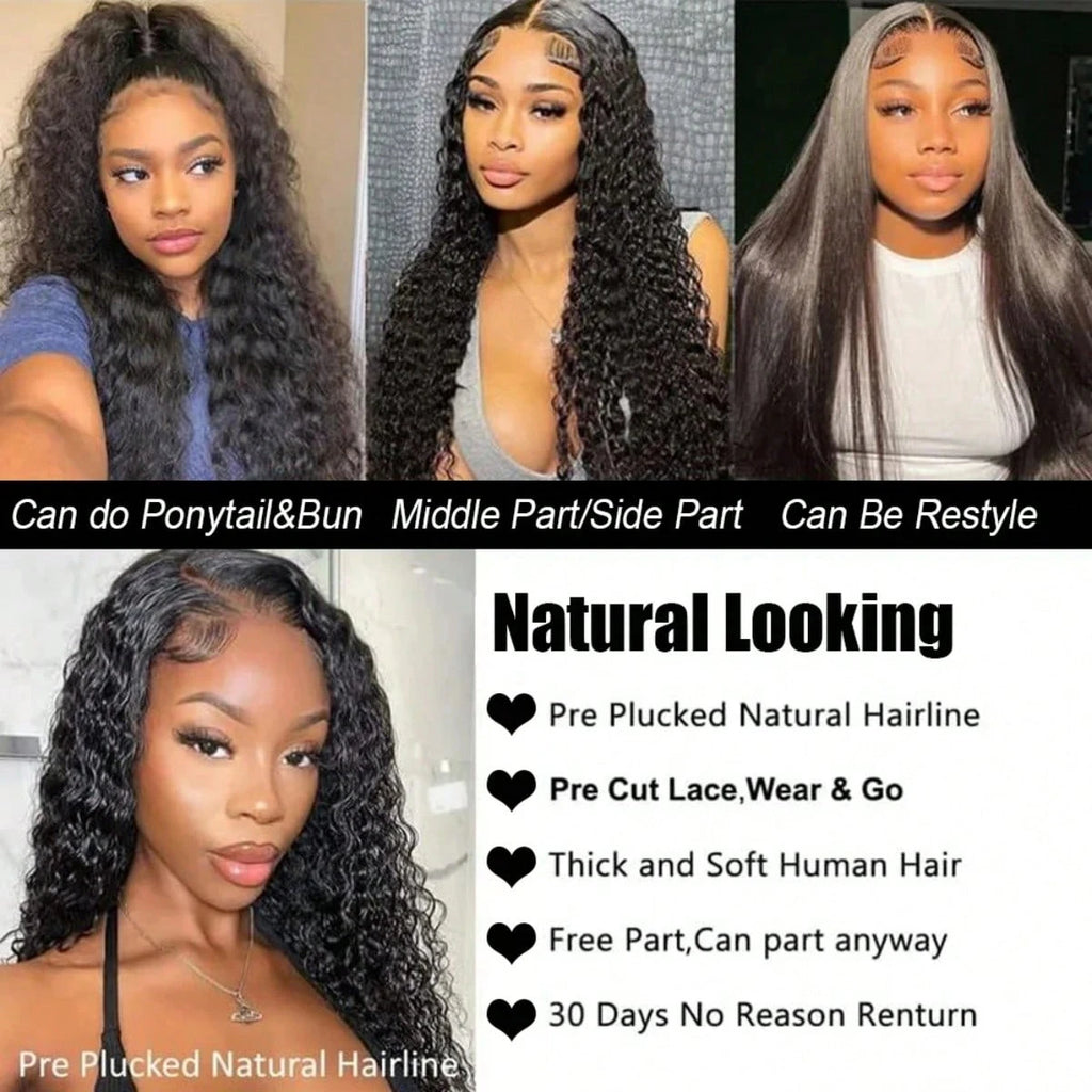 42inch 13x4 13x6 Deep Curly Lace Frontal Wig 250% Density Human Hair Pre Plucked Brazilian Human Hair Wigs For Women
