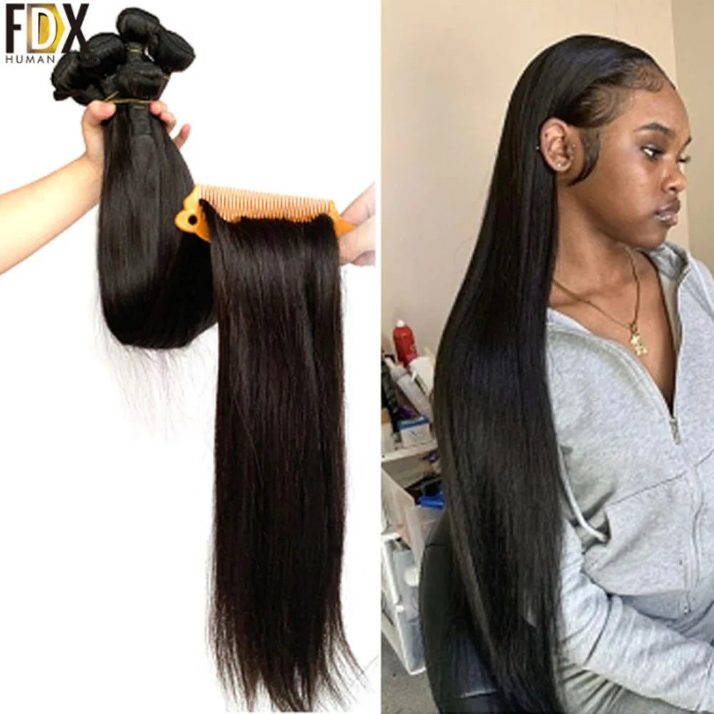 FDX 32 34 36 38 40 Inch Silky Straight Hair Bundles Brazilian Hair Straight Human Hair Bundles Natural Hair Sew-in Hair Weaves