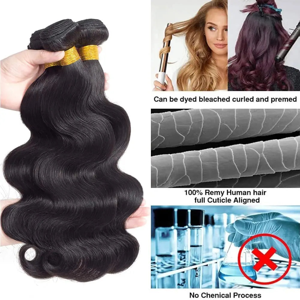 Body Wave Bundles Human Hair With Frontal Natural Remy Human Hair Extensions 3 Bundles With13x4 Transparent Lace Frontal Closure