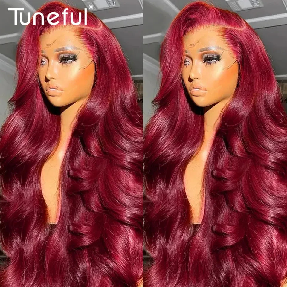 Tuneful Premium 13x6 99J Burgundy Colored Human Hair Lace Front Wigs 180% HD Lace Frontal Wigs Bone Straight Human Hair Wig