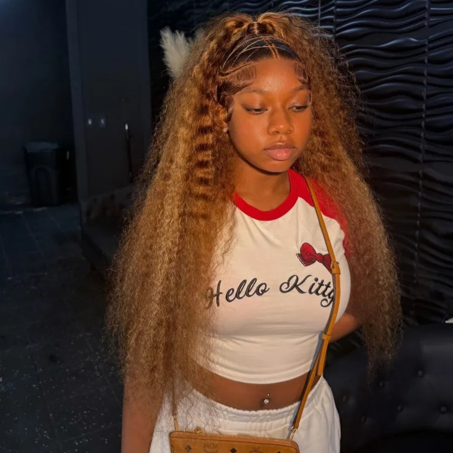 200% Highlight 4 27 Curly Human Hair Wigs 34 Inch 13x4 Transparent Lace Frontal Wigs Pre Plucked With Baby Hair Deep Curly Wigs
