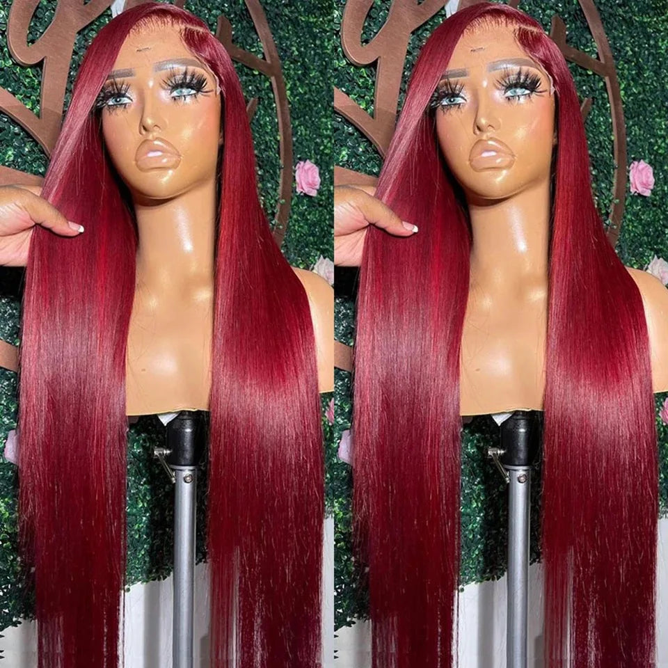 Tuneful Premium 13x6 99J Burgundy Colored Human Hair Lace Front Wigs 180% HD Lace Frontal Wigs Bone Straight Human Hair Wig