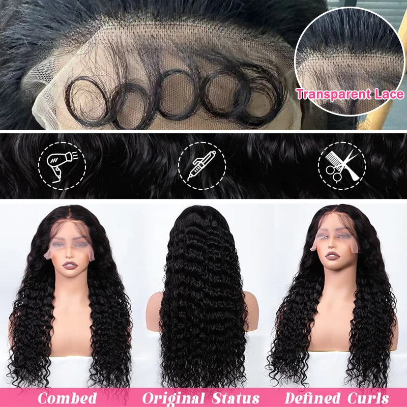 40 42 Inch Deep Wave Lace Front Wig Human Hair 100% Human Hair Deep Curly Frontal Wig Pre Plucked with Baby Hair for Women