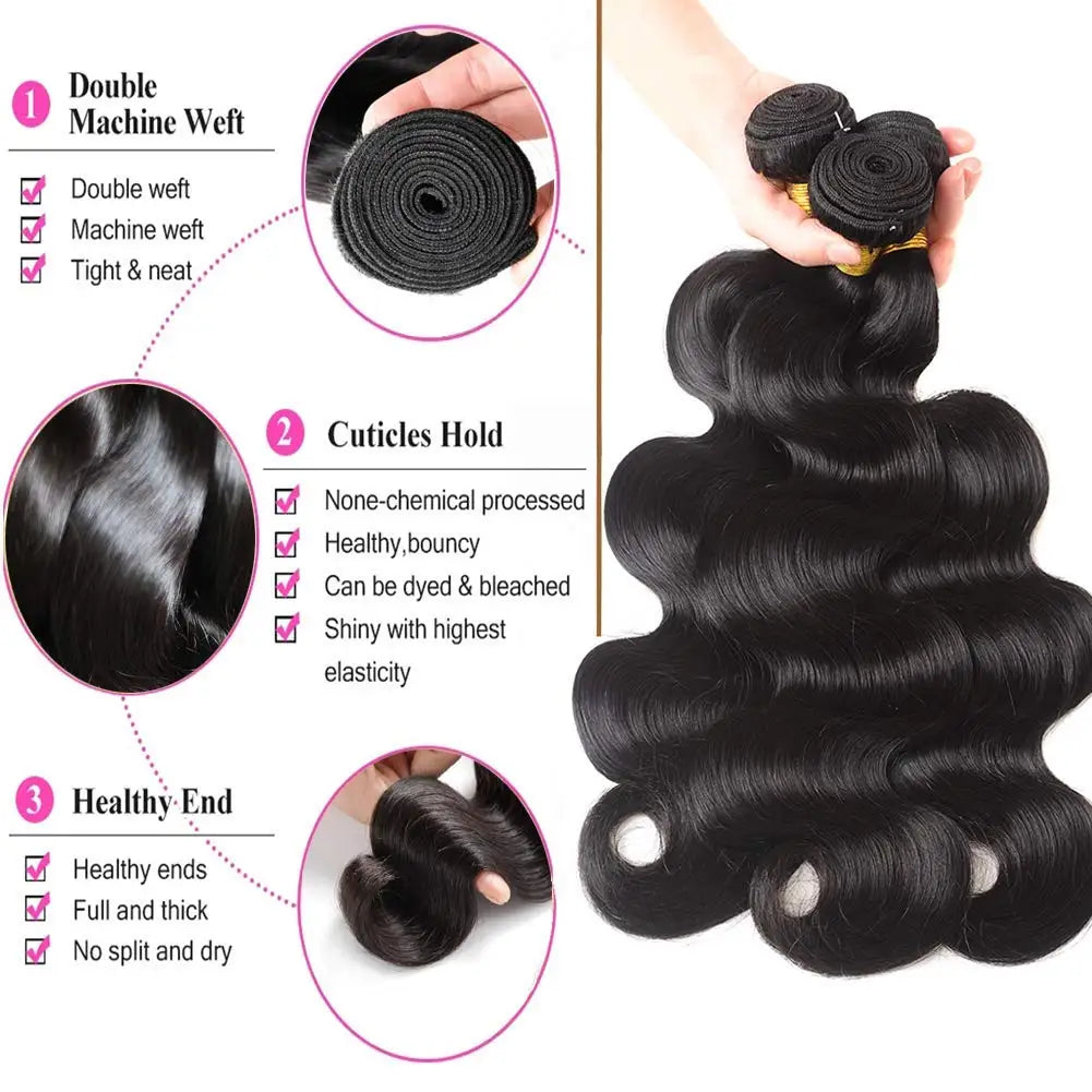 Body Wave Bundles Human Hair With Frontal Natural Remy Human Hair Extensions 3 Bundles With13x4 Transparent Lace Frontal Closure