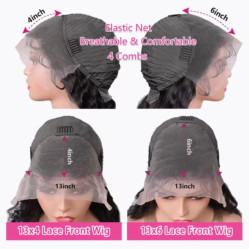 40 42 Inch Deep Wave Lace Front Wig Human Hair 100% Human Hair Deep Curly Frontal Wig Pre Plucked with Baby Hair for Women