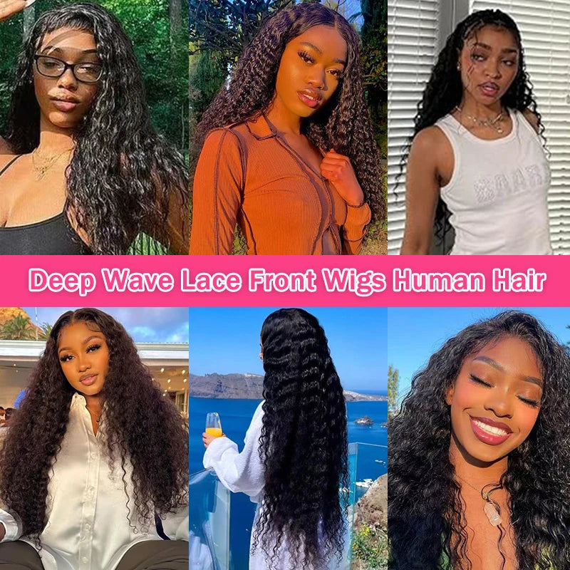 40 42 Inch Deep Wave Lace Front Wig Human Hair 100% Human Hair Deep Curly Frontal Wig Pre Plucked with Baby Hair for Women