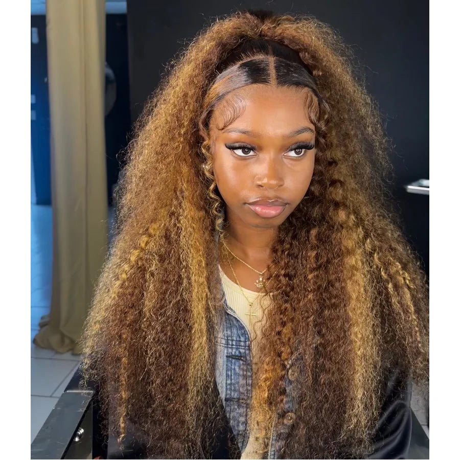 200% Highlight 4 27 Curly Human Hair Wigs 34 Inch 13x4 Transparent Lace Frontal Wigs Pre Plucked With Baby Hair Deep Curly Wigs